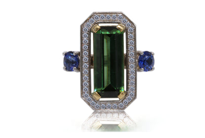 Tourmaline, Ceylon Sapphires and diamond ring R1420