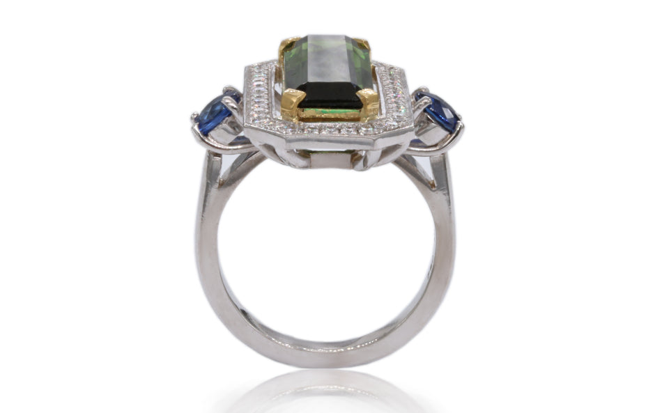 Tourmaline, Ceylon Sapphires and diamond ring R1420